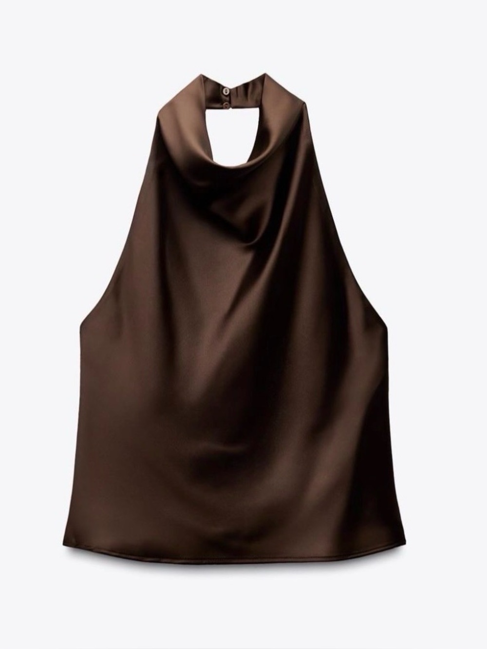 ZARA Satin Halter Cowl Neck Open Back Top Chocolate Brown NWT Size Small